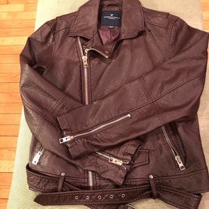 American Eagle Burgundy faux leather Moto jacket